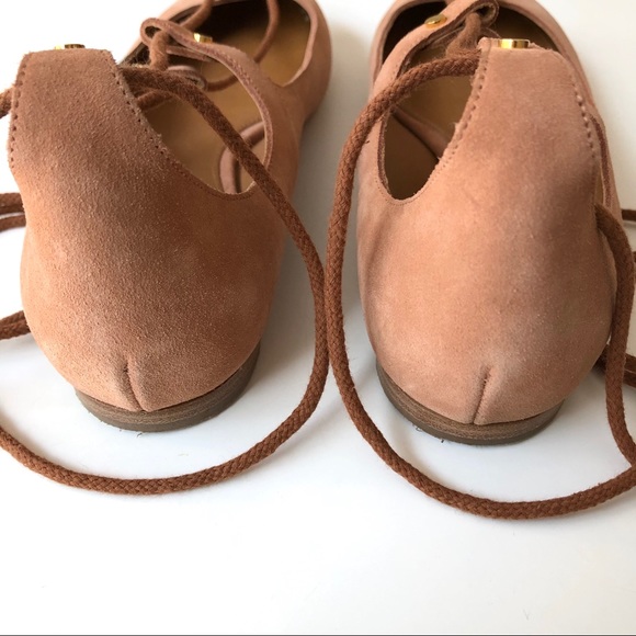 Chloé Brown Leather Suede Ankle Wrap Tie Up Flats - Picture 4 of 8